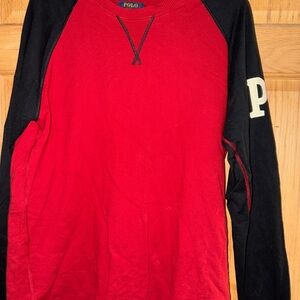 Men’s Polo Ralph Lauren, red and navy blue pullover size large  P on sleeve